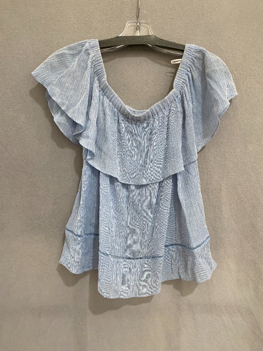Waverly Grey Liberant Blue White Textured Top Small Made in USA